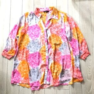 Bellina Floral Print Chiffon Button Up Shirt Size XL